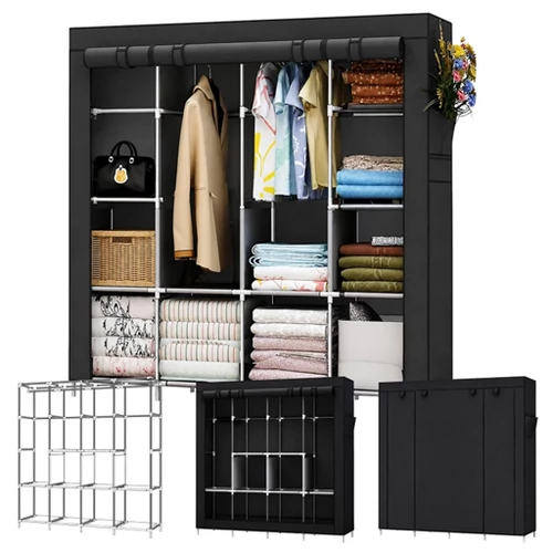 EasyUP XXL nagyméretű mobil gardróbszekrény, 170 x 175 x 45 cm, fekete