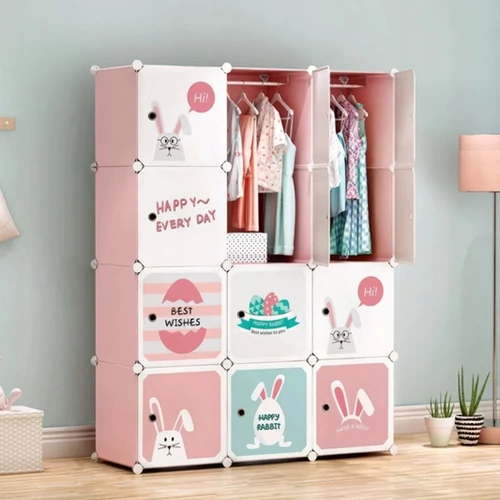 HÖGLER Moduláris Push-Fit Cuki gyerek gardróbszekrény rózsaszín 144 x 109 cm 12 modul
