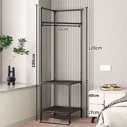 Sarok előszobai ruha és cipőtartó állvány 180 x 45 x cm fekete VG