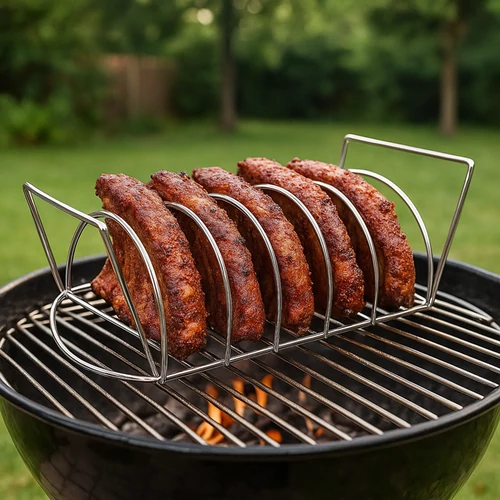 BBQ bordatartó 5 bordához, krómozott acél, 40,5 x 22,5 x 12,3 cm