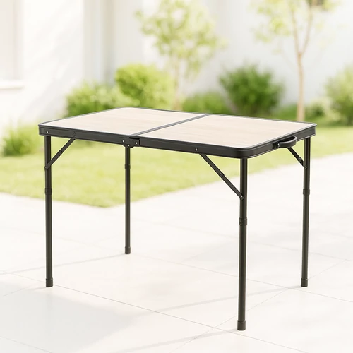 Kemping asztal hordozófüllel, 90 x 60 cm, 2 magasságban állítható, összecsukható