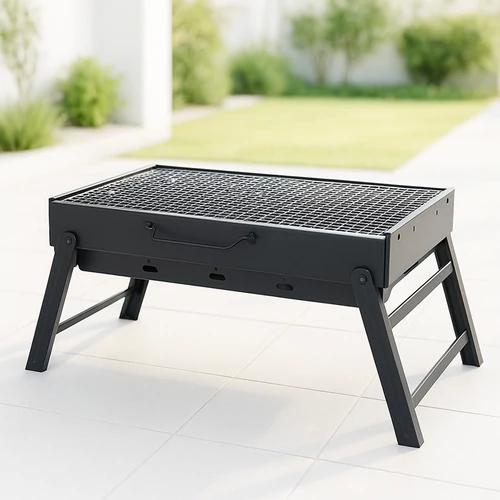 Összehajtható BBQ faszenes grill, 43x29 cm tűztérrel, hordozható