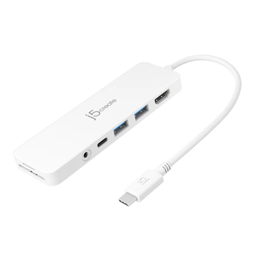 j5create JCD373, USB 3.2 Gen 1 (3.1 Gen 1) Type-C, 60 W, Fehér, MicroSD (TransFlash), SD, 4K Ultra HD, 30 Hz