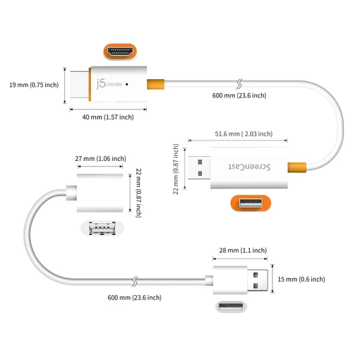j5create JVAW56-N, Dongle, HDMI/USB, Wi-Fi, Wi-Fi 5 (802.11ac), USB A típus, 1920 x 1080 pixelek
