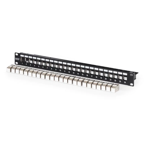 Digitus DN-91411-24, RJ-45, Cat6a, Rackre szerelhető, 1U, Fekete, SPCC
