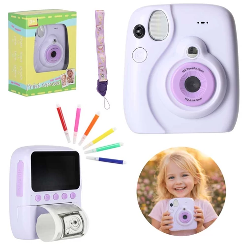 Gyerek Instant Kamera Hőnyomtatóval, 3" IPS, 1MP, 2.5K Video, 5 Játék, 800mAh