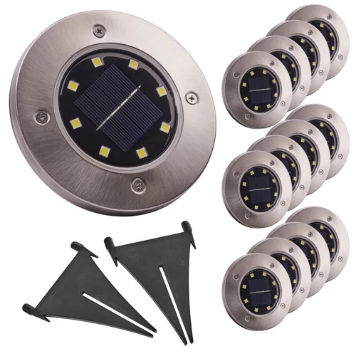 12 db napelemes lámpa a kertbe földbe szúrható kerek 12 cm-es átmérő 8 LED/lámpa