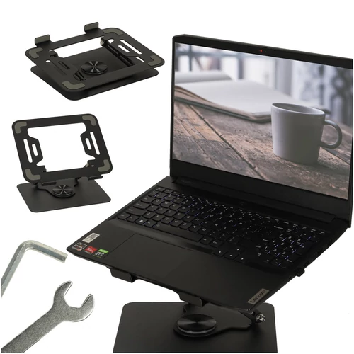 Állítható laptop tartó 360°-ban forgatható ergonomikus fém állvány, fekete