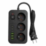 Kép 1/3 - 3 USB-s hosszabbító kábel 5 m, 5 db aljzattal, kapcsolóval, 2500 W 