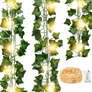 Kép 1/6 - 100 LED-es elemes fényfüzérrel kombinált mű borostyán girland, 8 világítási móddal, 10 m