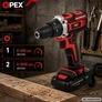 Kép 2/11 - OpexTools Akkus fúrócsavarozó, 2 db akksival, 21 V, 30 Nm, 10 mm-es gyorskioldó tokmány, fúrószárakkal