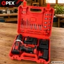 Kép 4/11 - OpexTools Akkus fúrócsavarozó, 2 db akksival, 21 V, 30 Nm, 10 mm-es gyorskioldó tokmány, fúrószárakkal