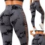 Kép 1/12 - Női márvány push-up magas derekú has és fenék formáló fitnesz leggings S/M, szürke