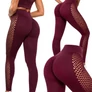 Kép 1/11 - Női push-up magas derekú has és fenék formáló fitnesz leggings L/XL, bordó 14673