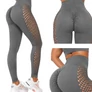 Kép 1/11 - Női push-up magas derekú has és fenék formáló fitnesz leggings L/XL, szürke 14673