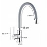 Kép 4/12 - Konyhai csaptelep rugalmas szárral, 45 cm hosszú csővel, szürke