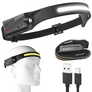 Kép 1/9 - Erős COB LED fejlámpa, mozgásérzékelős, USB C-s, 6 világítási mód, 350 lm