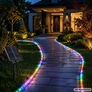 Kép 2/8 - 5 méteres kültéri vízálló IP65 LED szalag napelemes tápegységgel, RGB színes, távirányító, Időzíthető 4/6/8 órás működés, 8 féle fényjátékkal
