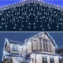 Kép 3/11 - 180 LED-es jégcsap kültéri-beltéri fényfüzér, hálózati adapteres, 8 funkciós időzíthető, hideg fehér, 6 méteres, IP44
