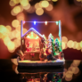 Kép 2/2 - Karácsonyi falusi ajándékbódé 7 LED világítással, havas