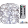 Kép 1/4 - 300 micro LED-es USB beltéri fényfüzér, 8 világítási móddal, hideg fehér, 30 m 