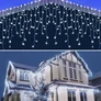 Kép 4/7 - 12,5 m-es, 450 LED-es jégcsap fényfüzér beltéri és kültéri használatra, hosszabbítható, hideg fehér, 8 világítási móddal