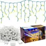 Kép 2/8 - 7,5 m-es 300 LED-es jégcsap fényfüzér, hosszabbítható, meleg fehér, 8 világítási móddal