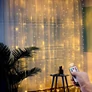 Kép 1/7 - 200 micro LED-es USB-s beltéri fényfüggöny, 8 világítási móddal, távirányítóval, meleg fehér