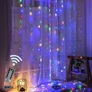 Kép 2/9 - 200 micro LED-es USB-s beltéri fényfüggöny, 8 világítási móddal, távirányítóval, 2 x 2 m, Színes RGB, IP65, HT