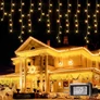 Kép 3/6 - 12 m-es 360 LED-es hálózati adapteres jégcsap fényfüzér, áttetsző kábeles, meleg fehér, 8 világítási móddal, IP44