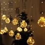 Kép 5/5 - 108 LED-es 10 db dekor gömb fényfüggöny, meleg fehér, 3 méter széles, 8 világítási móddal