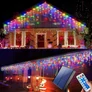 Kép 3/5 - 7,8 m-es 240 LED-es jégcsap fényfüzér, hybrid tölthető-napelemes, színes RGB, 13 világítási mód, időzíthető, távvezérlős