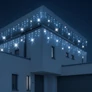 Kép 5/6 - 12 m-es 300 LED-es hálózati adapteres jégcsap hosszabbítható fényfüzér, fehér kábeles, hideg fehér-csillogó Hideg fehér effekttel, IP44