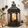 Kép 2/7 - Adventi LED-es elemes időzíthető 6/18 órás, dekor fekete mécses, 3 db gyertyával és fenyőággal, 32 x 18,5 cm