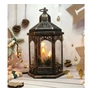 Kép 4/7 - Adventi LED-es elemes időzíthető 6/18 órás, dekor fekete mécses, 3 db gyertyával és fenyőággal, 32 x 18,5 cm