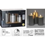 Kép 5/5 - 3 db-os LED-es láng hatású adventi gyertya dekor, időzíthető 8/16 órás , meleg fehér láng, szürke, távirányítóval, 10, 12,5, 15 cm 