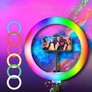 Kép 4/8 - TikTok Állítható okostelefon állvány + selfie gyűrűs LED 100 W RGB lámpa távirányítóval, 210 cm