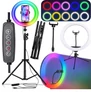 Kép 1/9 - Állítható okostelefon állvány + selfie gyűrűs. LED 120 W RGB lámpa, 210 cm