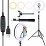 Kép 1/6 - TikTok Állítható okostelefon állvány + selfie 30 cm gyűrűs LED, fehér, 220 cm, 80 W