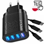 Kép 5/6 - 4 USB kimenetes fali adapter Quick Charge 3.0 AC Töltő 3 IN1 Kábel 4x USB, 48W