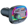Kép 2/5 - HT FM transzmitter, iOS és Android bluetooth 5.0 kompatibilis, RGB világítás, autós töltő, 2x usb + usb-c