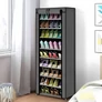 Kép 4/4 - Mobil textil cipősszekrény, 10 polccal, 160 x 60 cm, szürke