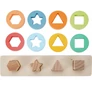 Kép 6/7 - Montessori geometriai formák kirakó játék, 9 db-os, fa, 30x7x4.5 cm