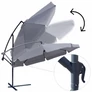 Kép 4/14 - Függő Gémes Kitekerhető Napernyő, 3,5 m, szürke, takaróponyvával, 8 db acél merevítős, 180 g/m2