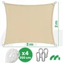 Kép 4/10 - Aura 3 x 2 m-es négyzet alakú napvitorla, árnyékoló, nagyon erős duplán varrt esőálló anyagból, 140 g/m2, bézs 4 db 3,5 m zsinórral és karabinerrel