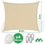 Kép 3/10 - Aura 4 x 3 m-es négyzet alakú napvitorla, árnyékoló, nagyon erős duplán varrt esőálló anyagból, 140 g/m2, bézs 4 db 3,5 m zsinórral és karabinerrel