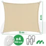 Kép 3/10 - Aura 5 x 4 m-es négyzet napvitorla, erős duplán varrt esőálló anyag, 140 g/m2, bézs, 4 db 3,5 m zsinórral és karabinerrel