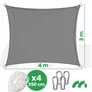Kép 9/10 - Aura 4 x 3 m-es négyzet alakú napvitorla, árnyékoló, nagyon erős duplán varrt esőálló anyagból, 140 g/m2, szürke 4 db 3,5 m zsinórral és karabinerrel