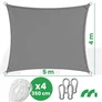 Kép 9/10 - Aura 5 x 4 m-es négyzet alakú napvitorla, árnyékoló, nagyon erős duplán varrt esőálló anyagból, 140 g/m2, szürke 4 db 3,5 m zsinórral és karabinerrel