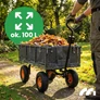 Kép 3/12 - Sunwaal Masszív XL kerti szállító kocsi, lehajtható rácsos oldalfallal Nagy 100L, 400 kg teherbírással, levehető ponyvával, zsámolyos első tengely